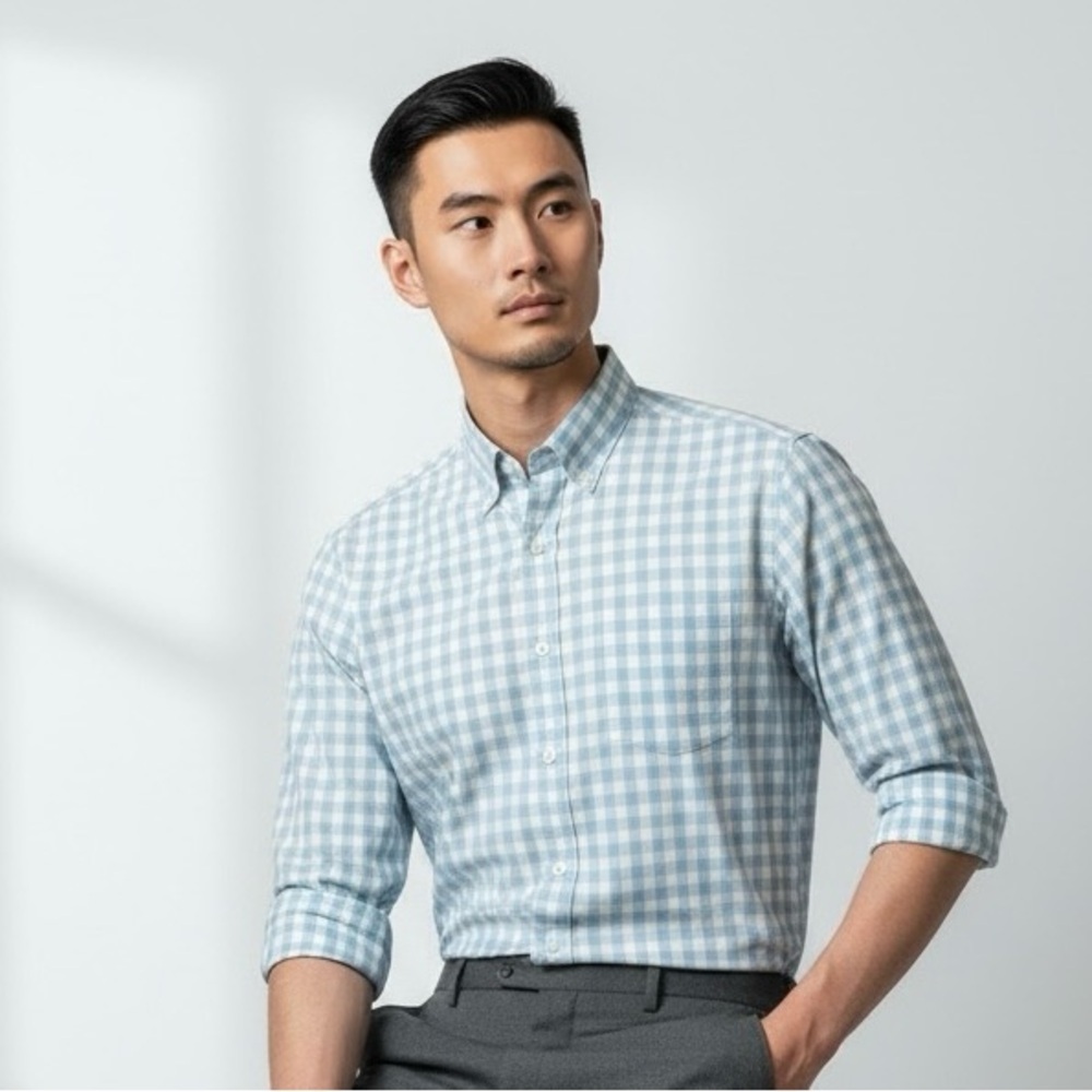 J. CREW Light Blue Gingham Button-Down Men's Shirt Sz/S